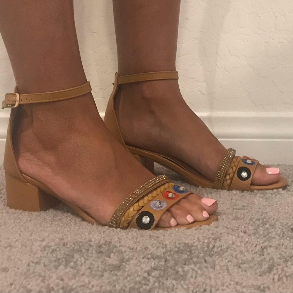 Sparkle Darling Tan Block Kitten Heel Sandal - Picture 4 of 7